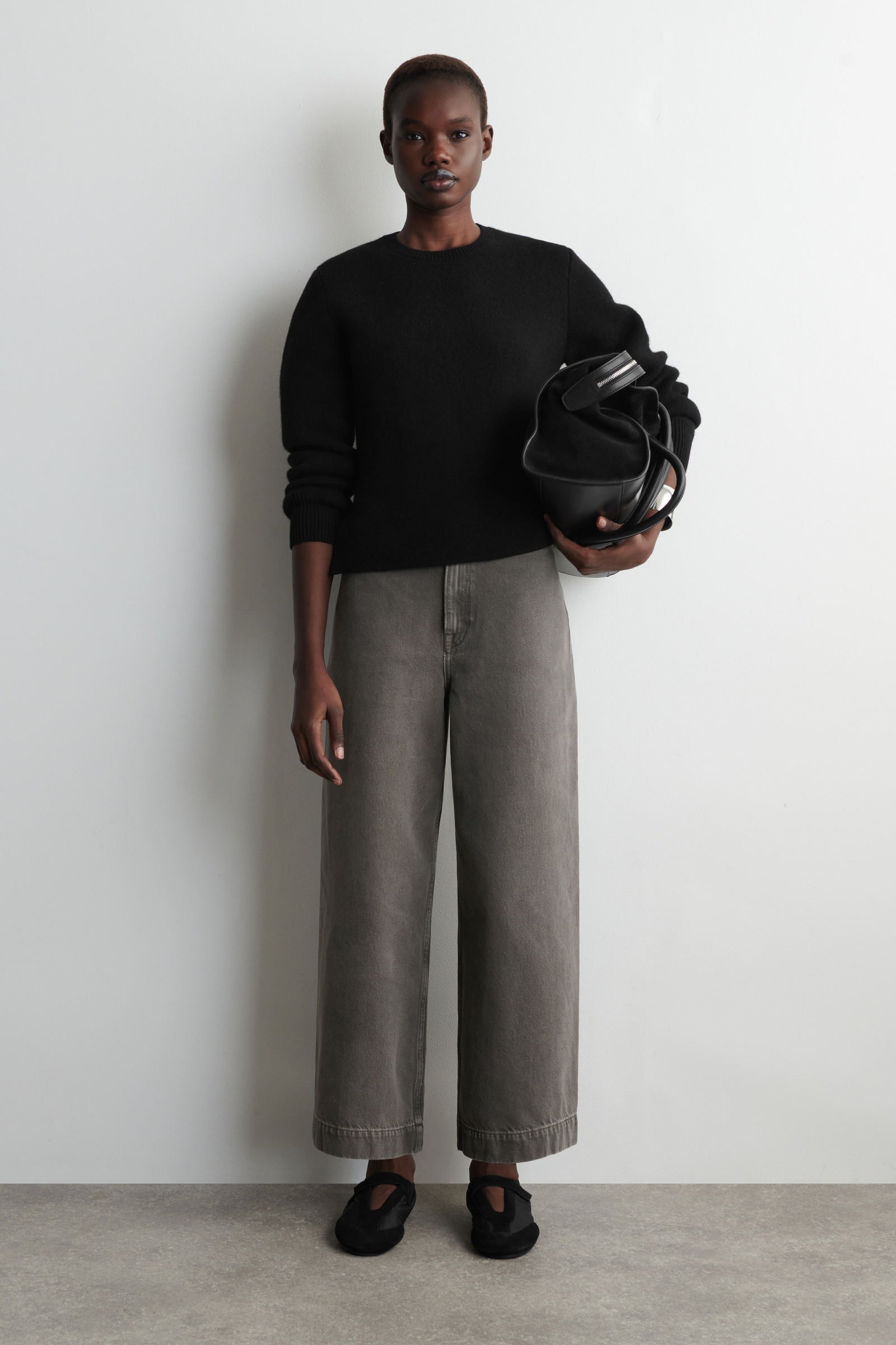 クロップドワイドレッグデニムパンツ